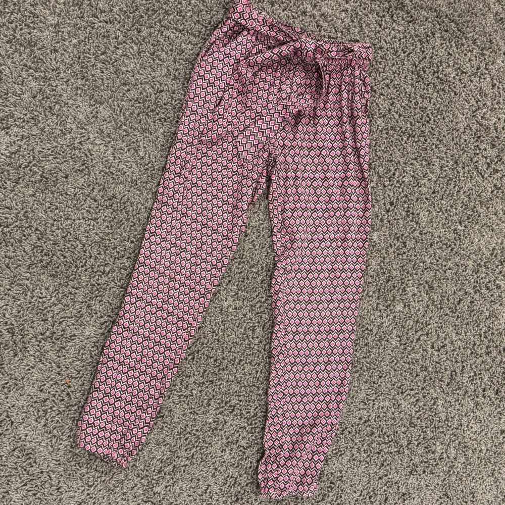 Monsoon girls Pink and Brown Geometric jogger Pants, size 7-8